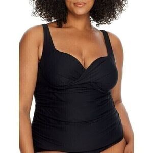 Birdsong Plus Size 22W ECO ONYX Shirred‎ Ruched Underwire Tankini Swim Top Black